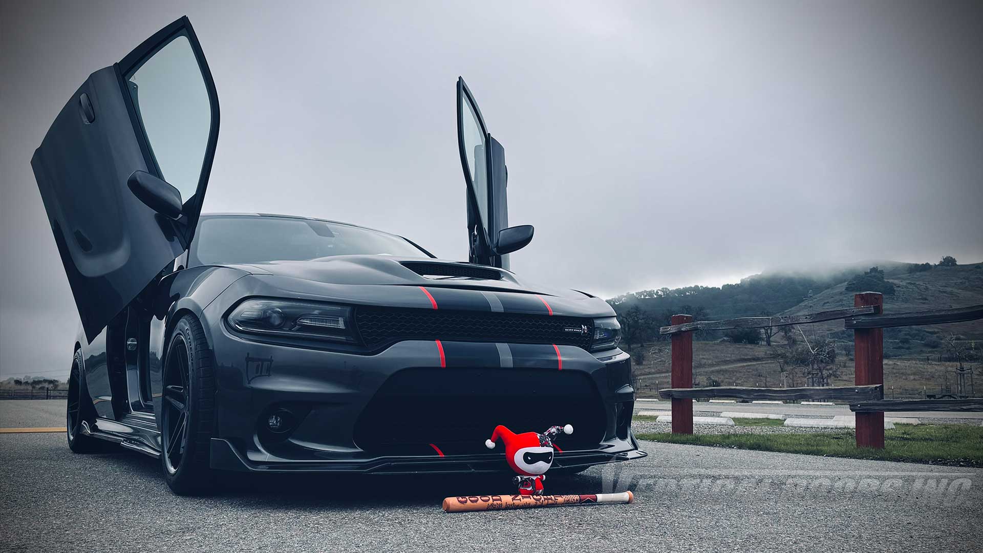 @392.harley Dodge Charger from CA featuring Vertical Doors, Inc. door conversion kit. AKA "Lambo Doors"