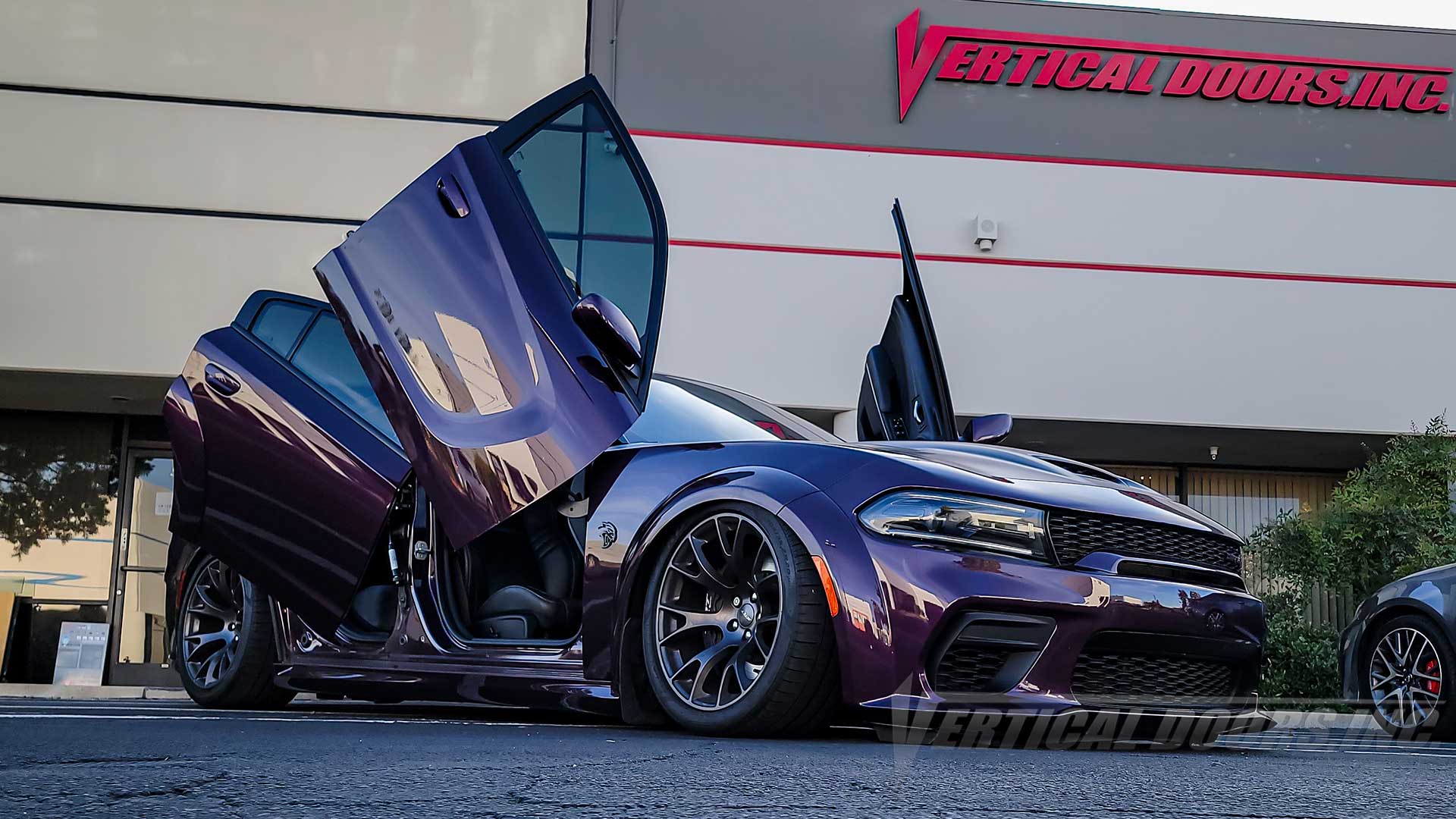 @itskevinb7 Dodge Charger from California featuring Vertical Doors, Inc. door conversion kit. AKA "Lambo Doors" on the front and rear doors.