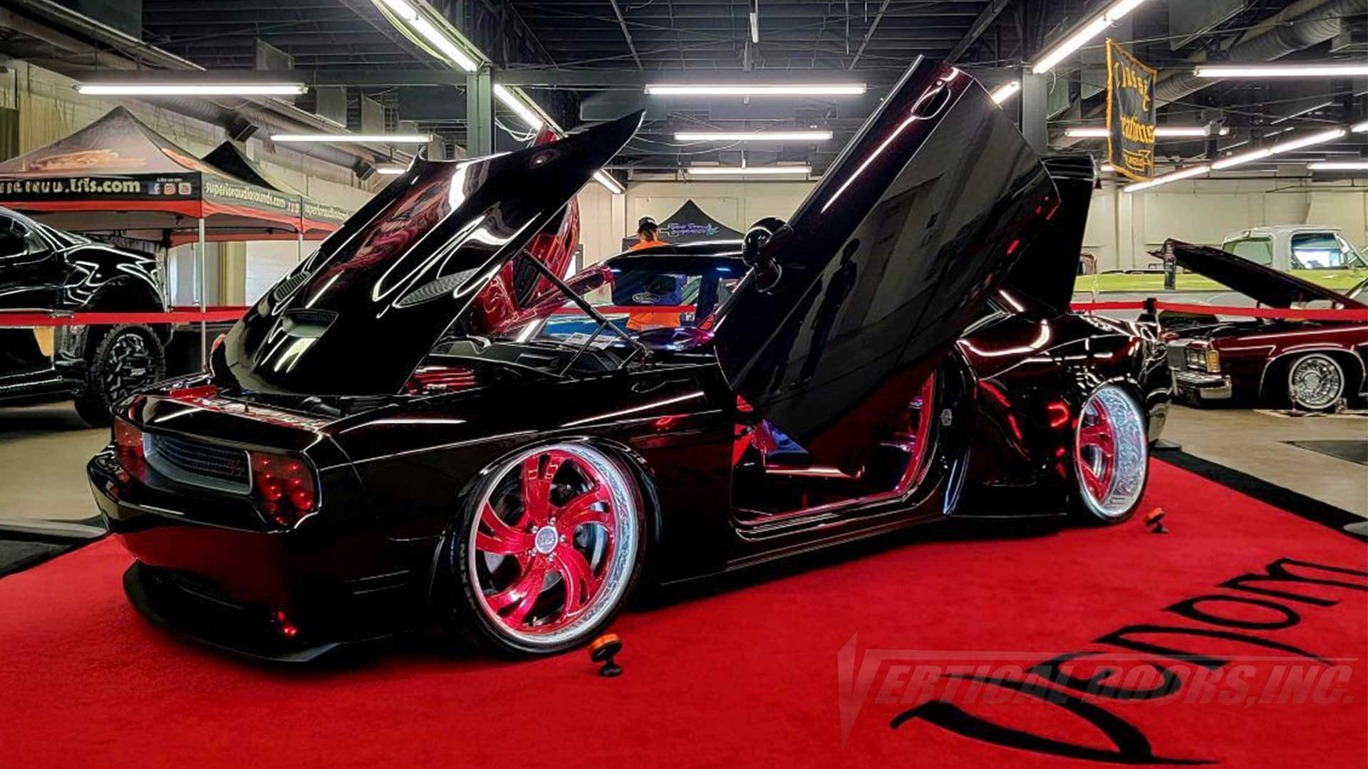 @v3nom87 (Venom) Dodge Challenger from Texas featuring Vertical Doors, Inc. door conversion kit. AKA "Lambo Doors"
