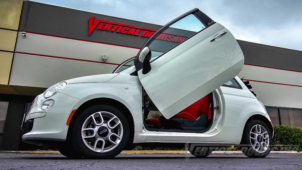 Fiat 500 with lambo door conversion kit, installed and manufactured by Vertical Doors, Inc. in Lake Elsinore California.