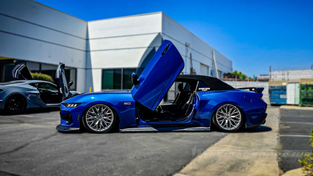 Eric’s @suprs650 2024 Ford Mustang GT from California featuring the best Lambo Doors in the industry by Vertical Doors Inc., in Lake Elsinore California, VDCFM24