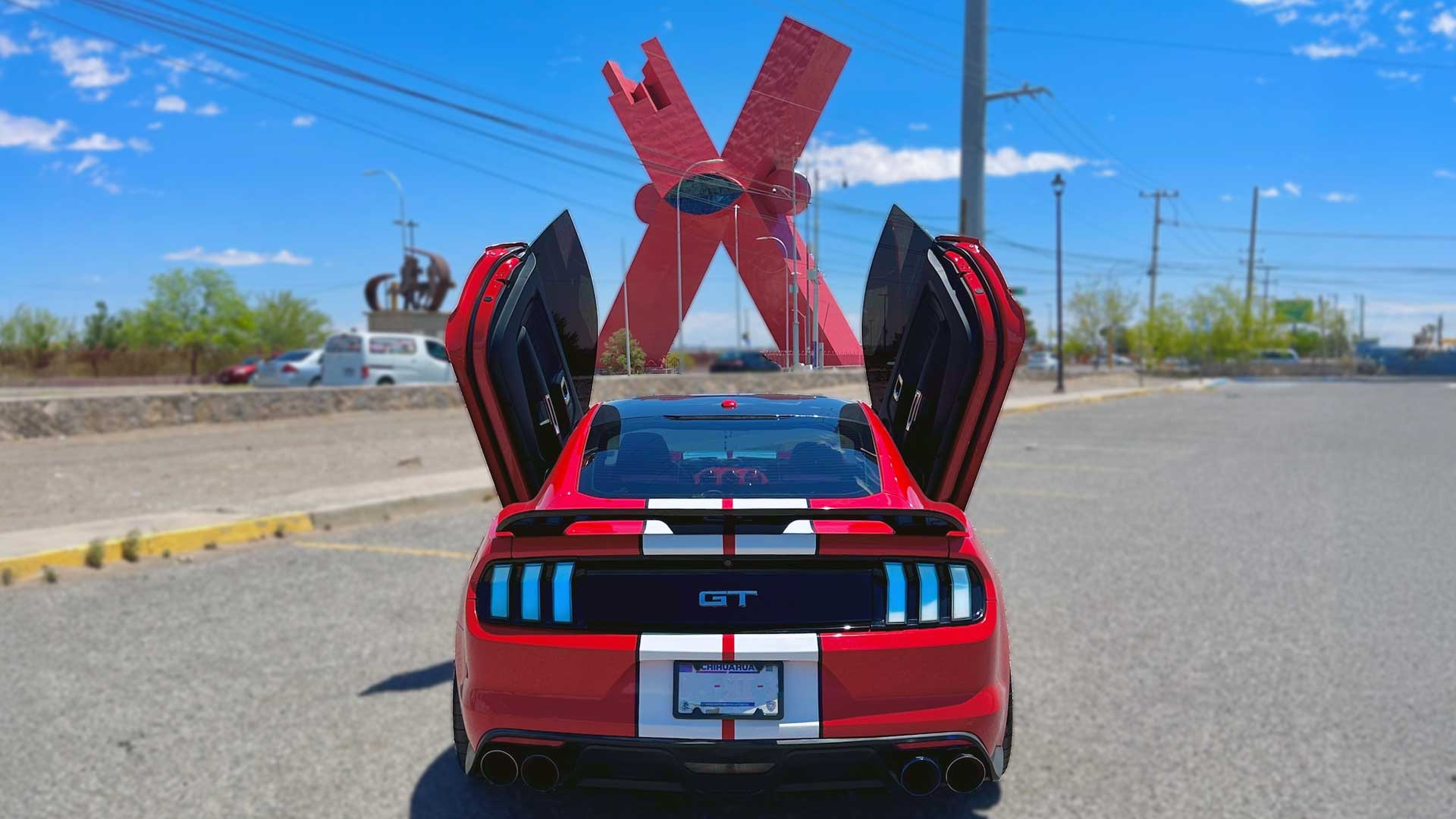 @redcoyote_5.0 Ford Mustang from Chihuahua, México showing off it’s Lambo Doors Conversion Kit by the BEST. Vertical Doors, Inc.