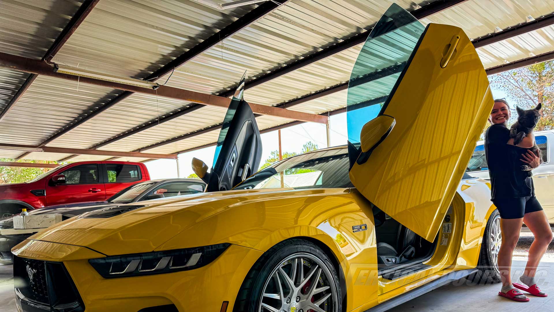 Mobile Installer | Bokeyno Motorsports | Las Cruces, NM| 2024 Ford Mustang featuring Vertical Doors, Inc. vertical lambo door conversion kit.