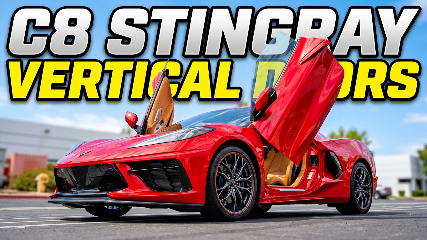 2027 Corvette C8 Stingray 3LT Convertible Gets Vertical Doors in Red Mist