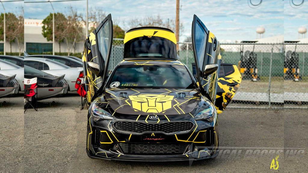 Kia Stinger from California featuring Vertical Door conversion kit by Vertical Doors, Inc. AKA "Lambo Doors"