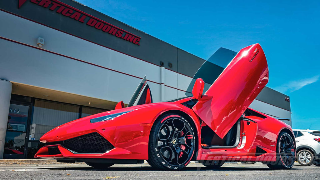 Lambo door hinge conversion kit compatible with the Lamborghini Huracan 2014-2020 by Vertical Doors, Inc.
