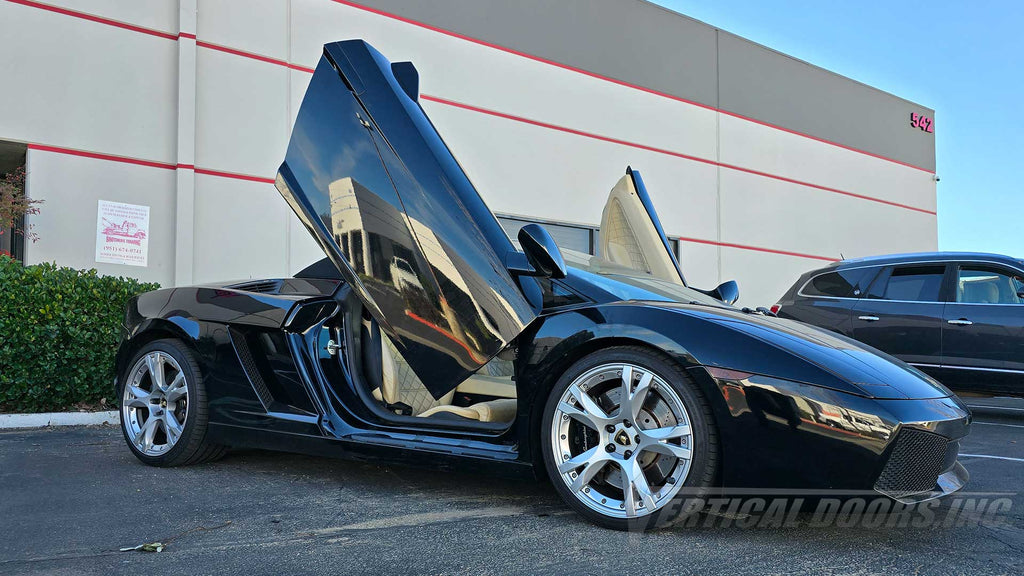 Check out this Black Lamborghini Gallardo from California featuring Vertical Lambo Doors Conversion Kit by Vertical Doors, Inc.