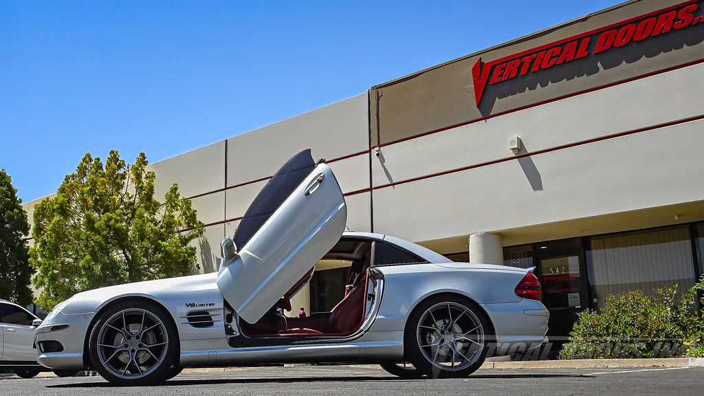 Check out Maurice’s Mercedes Benz SL-Class from California featuring Vertical Doors, Inc., vertical lambo doors conversion kit.