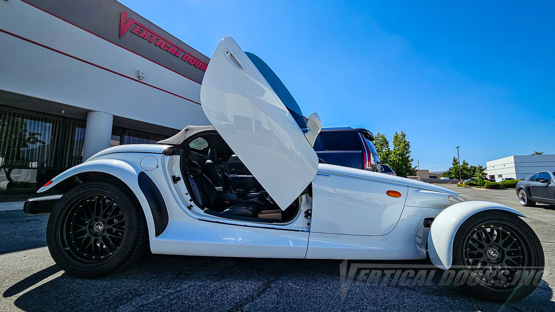 Plymouth Prowler 1997-2002 Lambo Door Conversion Kit by Vertical Doors Inc., manufactured and installed by Vertical Doors, Inc.