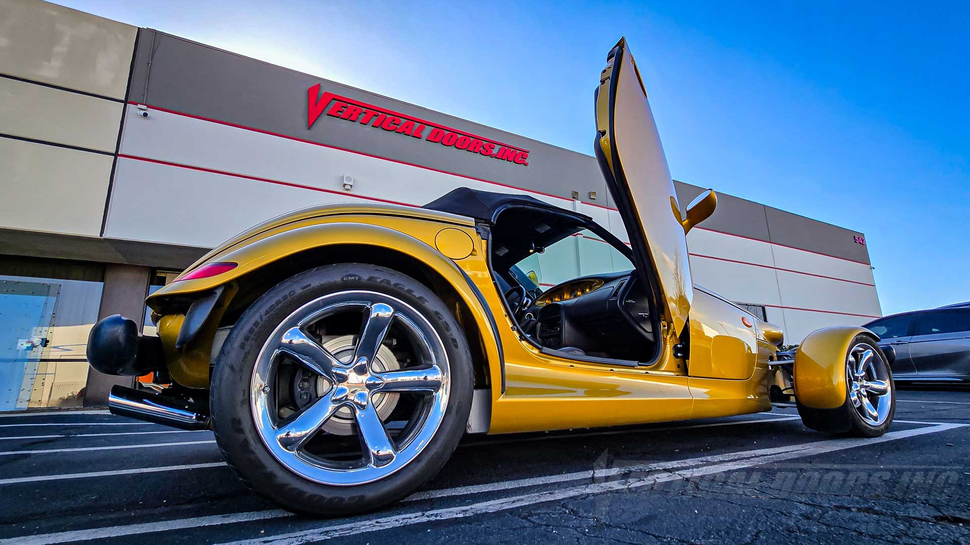 Plymouth Prowler 1997-2002 Lambo Door Conversion Kit by Vertical Doors Inc., manufactured and installed by Vertical Doors, Inc. 