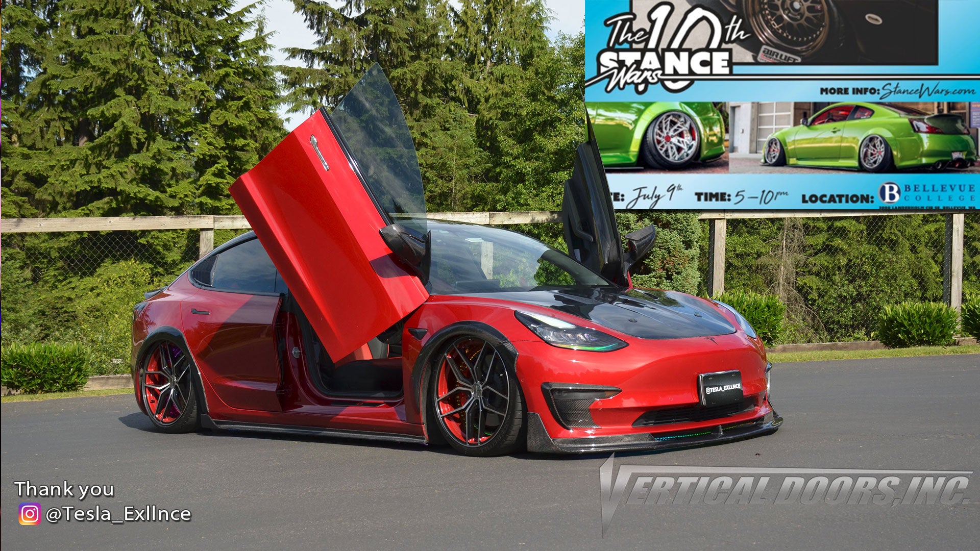 Come out and check out @Tesla_Exllnce Tesla Model 3 from WA featuring Lambo Doors at @stancewars on July 9th 2022.