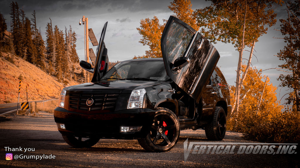 Check out Justin's @Grumpylade Cadillac Escalade from United States Virgin Islands featuring Vertical Lambo Doors Conversion Kit from Vertical Doors, Inc.
