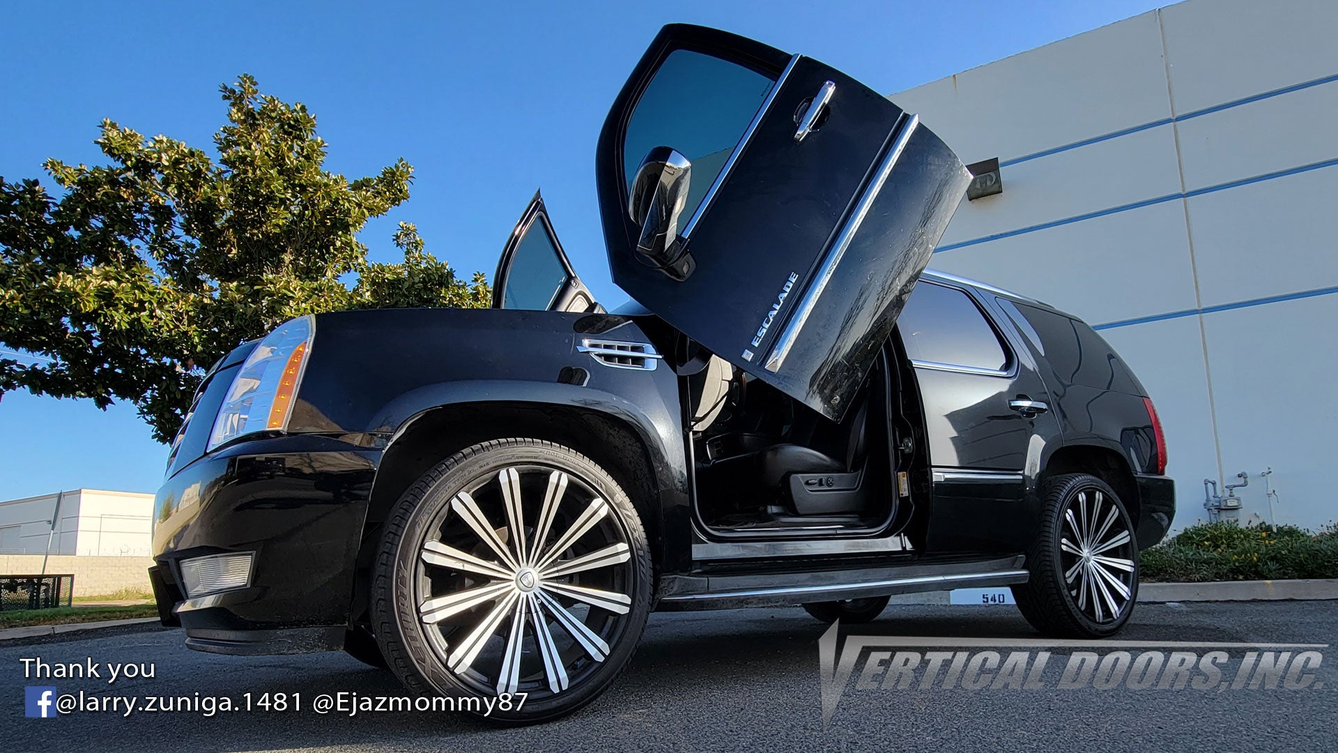 Check out Larry's FB @larry.zuniga.1481 Cadillac Escalade from California featuring Vertical Lambo Doors Conversion Kit from Vertical Doors, Inc.