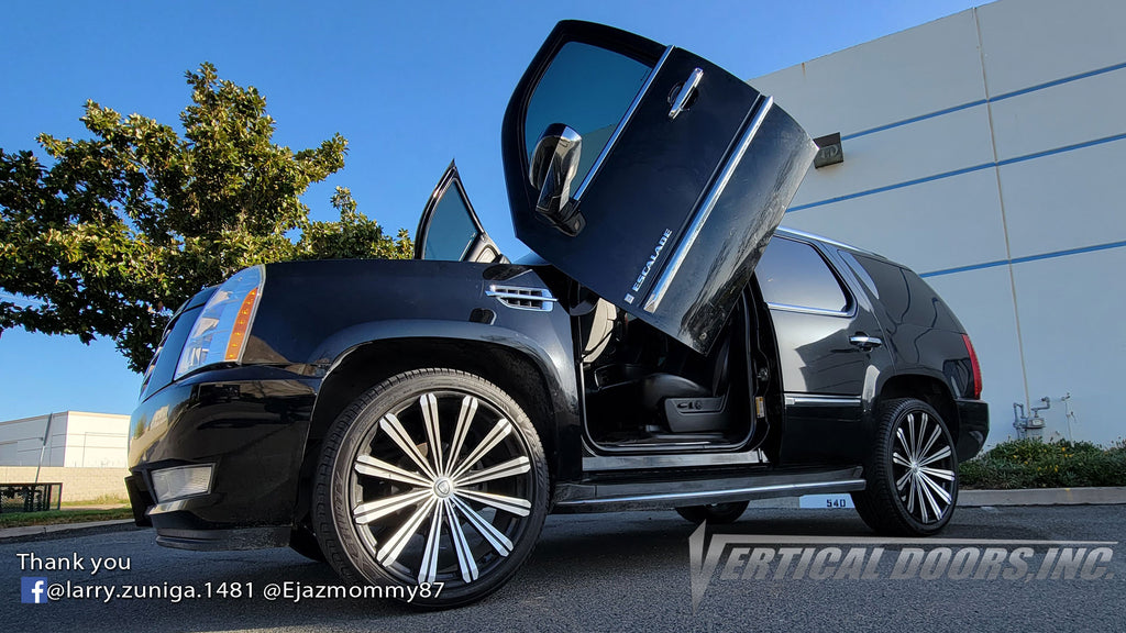 Check out Larry's FB @larry.zuniga.1481 Cadillac Escalade from California featuring Vertical Lambo Doors Conversion Kit from Vertical Doors, Inc.