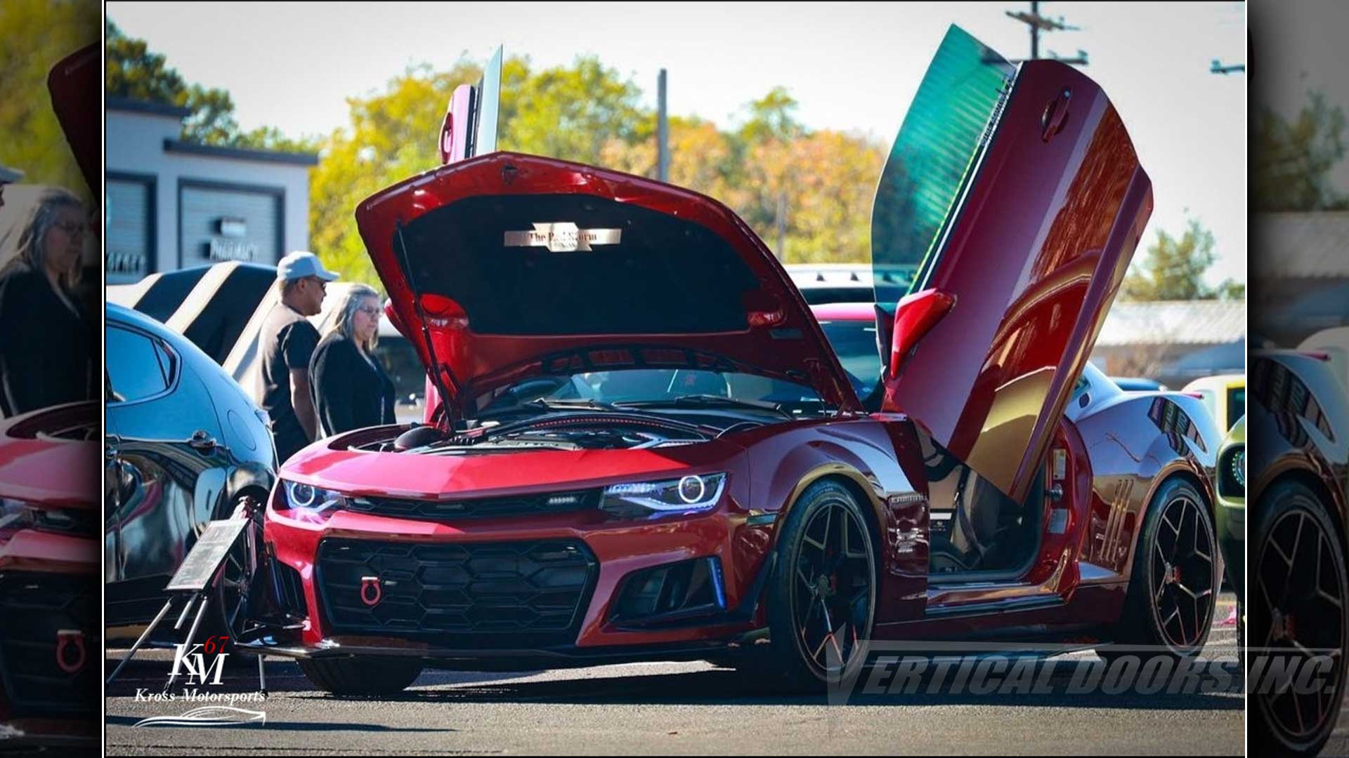 THE RED STORM Chevy Camaro from TX Showing off Vertical Doors, Inc. Vertical Lambo Doors Conversion Kit.