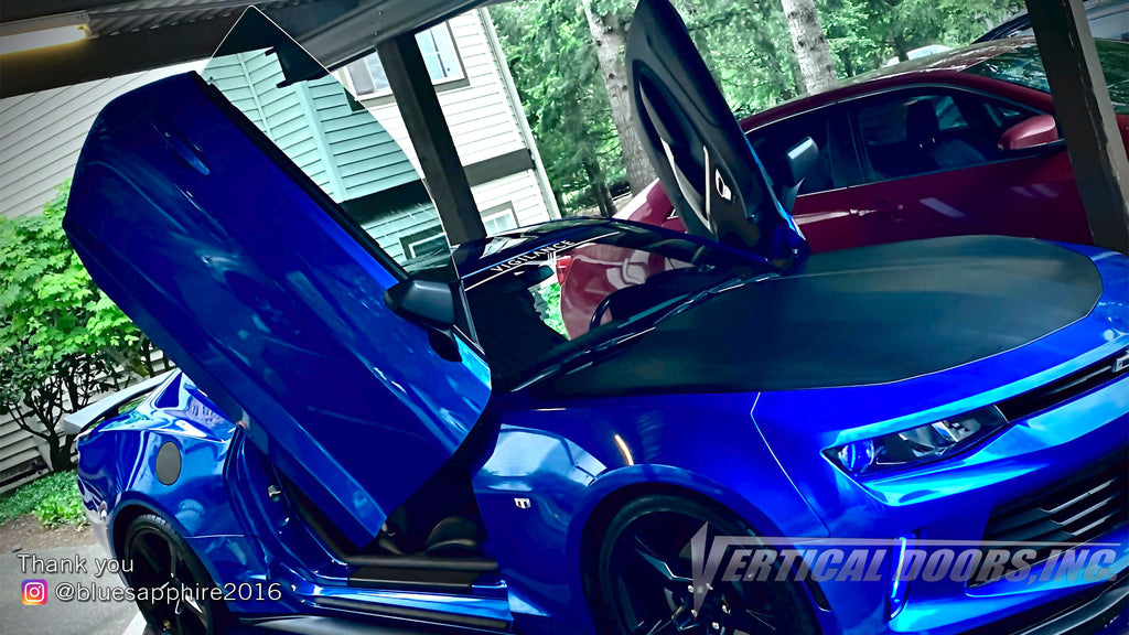 Check out @bluesapphire2016 6th Gen Chevrolet Camaro with Vertical Lambo Doors Conversion Kit for Vertical Doors, Inc.