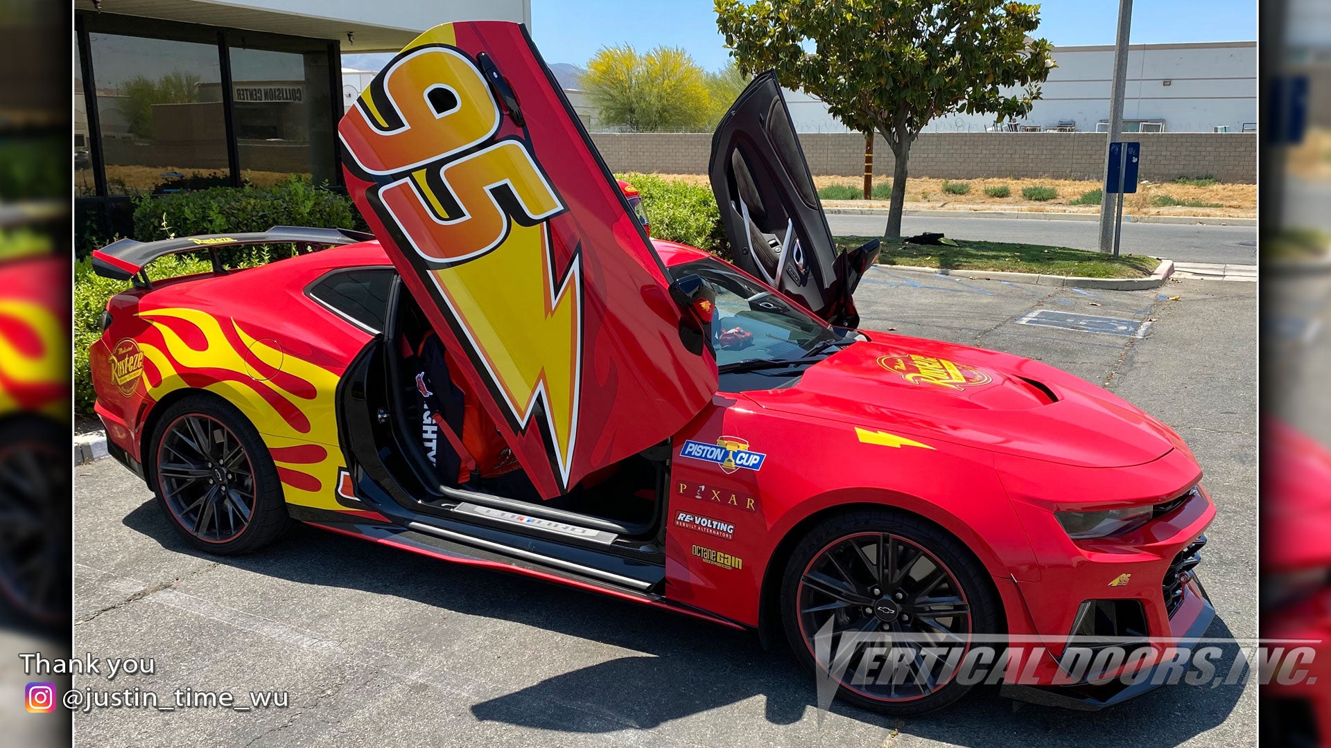 Justin's @justin_time_wu Chevrolet Camaro from California featuring Vertical Doors, Inc., vertical lambo doors conversion kit.