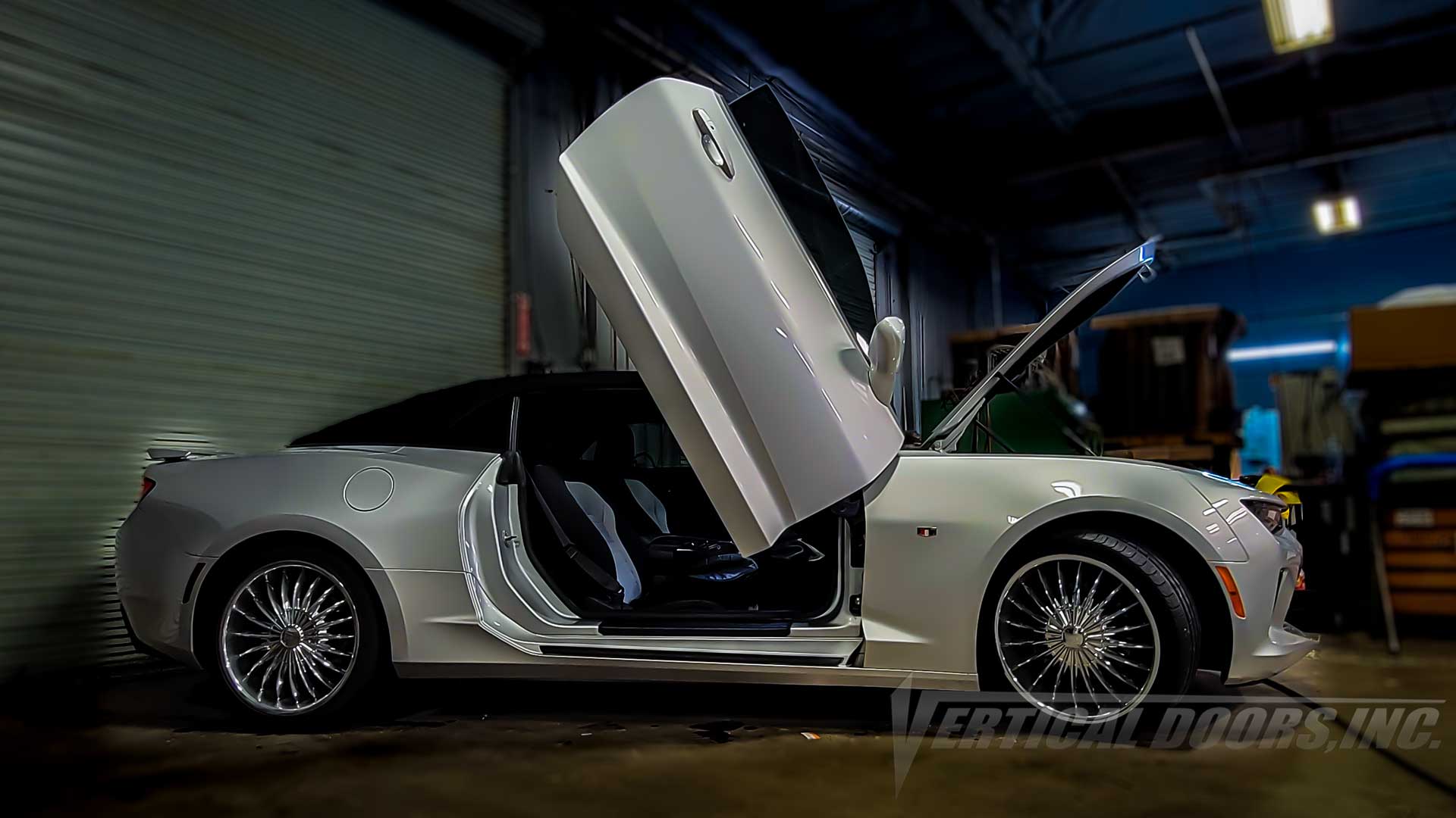 Lambo Door Conversion Installation on a Chevrolet Camaro from California by Vertical Doors, Inc.