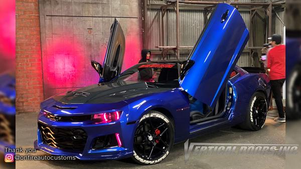 Installer | On Fire Auto Customs| Los Angeles CA | (Blue Demon) 2014 Camaro RS with Vertical Lambo Doors Conversion Kit