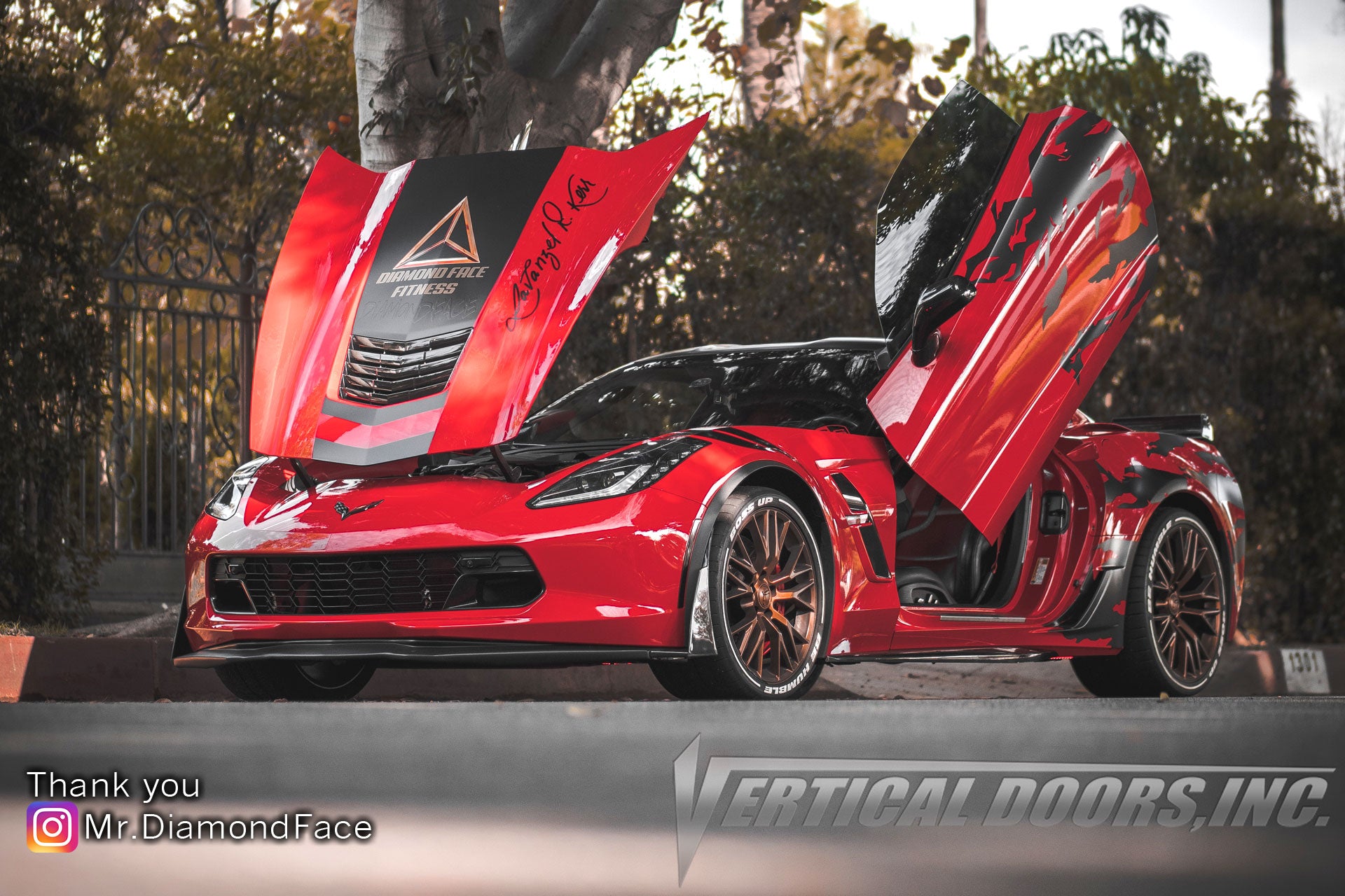 Lavanzel's badass Chevrolet Corvette C7 Grand Sport featuring Vertical Doors, Inc., vertical lambo doors conversion kit.