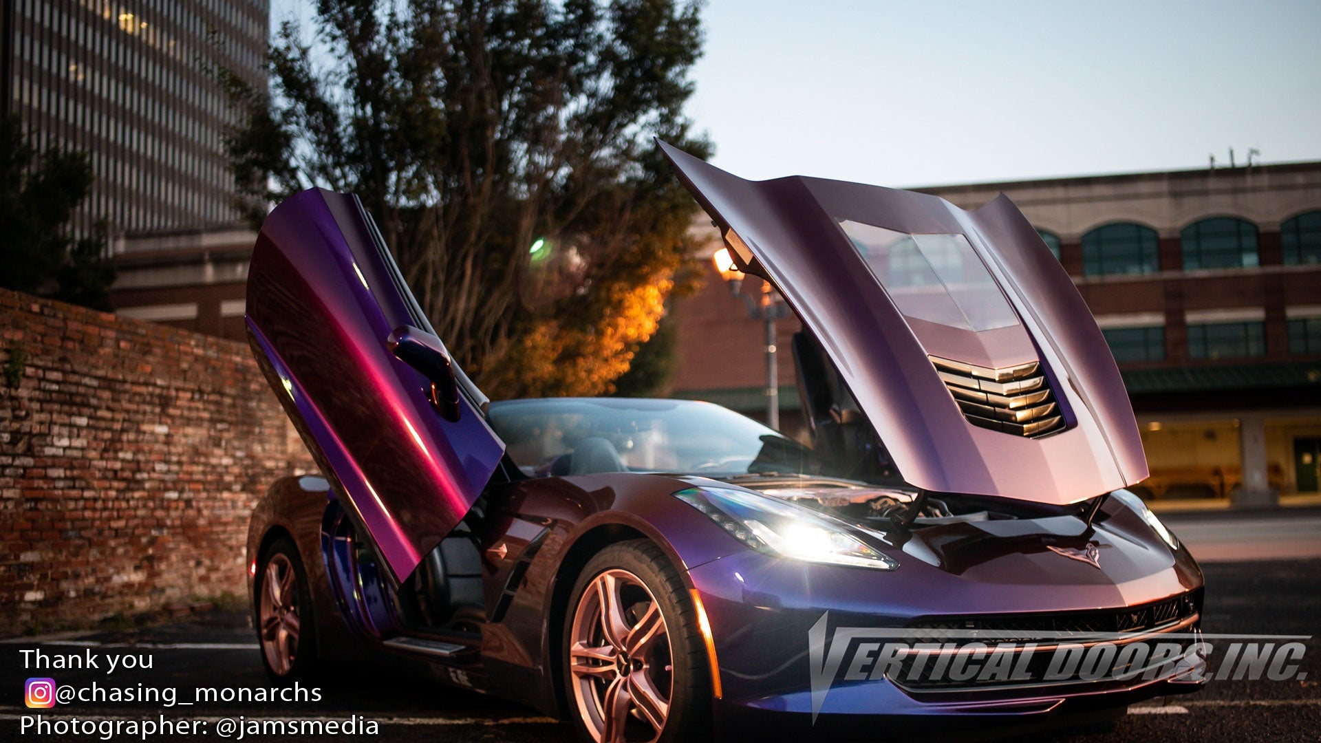 Check out Krissy's @chasing_monarchs Chevrolet Corvette C7 from Georgia featuring Vertical Doors, Inc., vertical lambo door conversion kits.