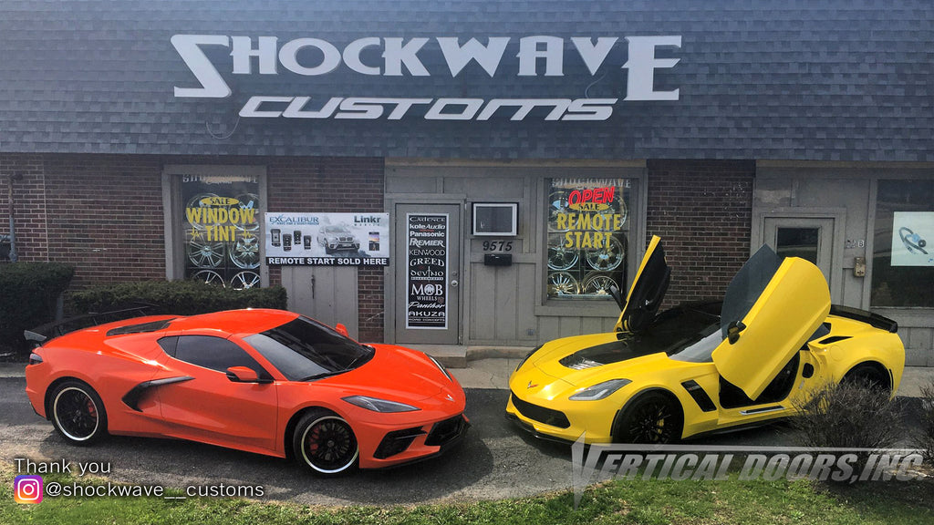Installer | Shockwave Customs | Frankfort, IL | Chevrolet Corvette C7 Vertical Doors, Inc., vertical lambo door conversion kit.