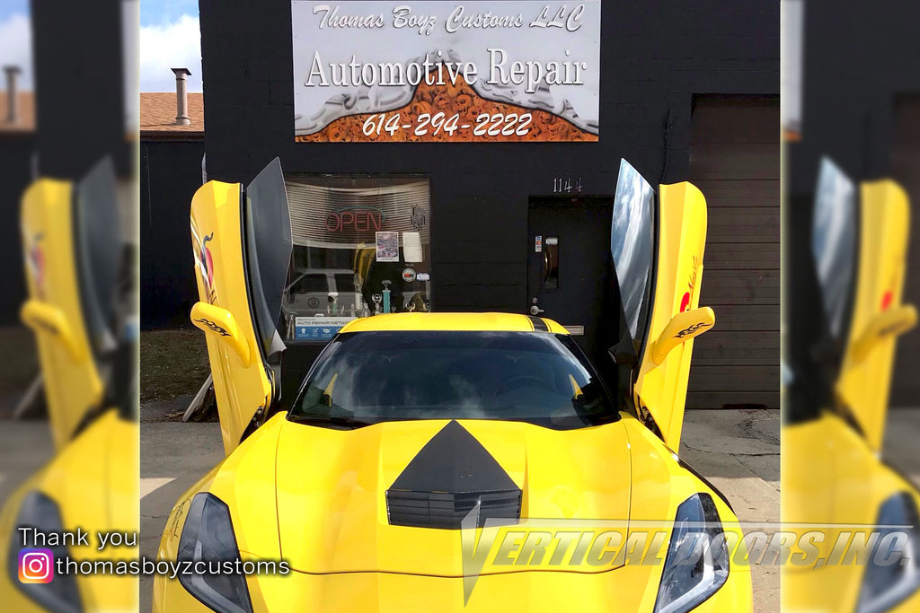 Installer | Thomas Boyz Customs | Columbus, OH | Chevrolet Corvette C7 Vertical Doors, Inc., vertical lambo door conversion kit.