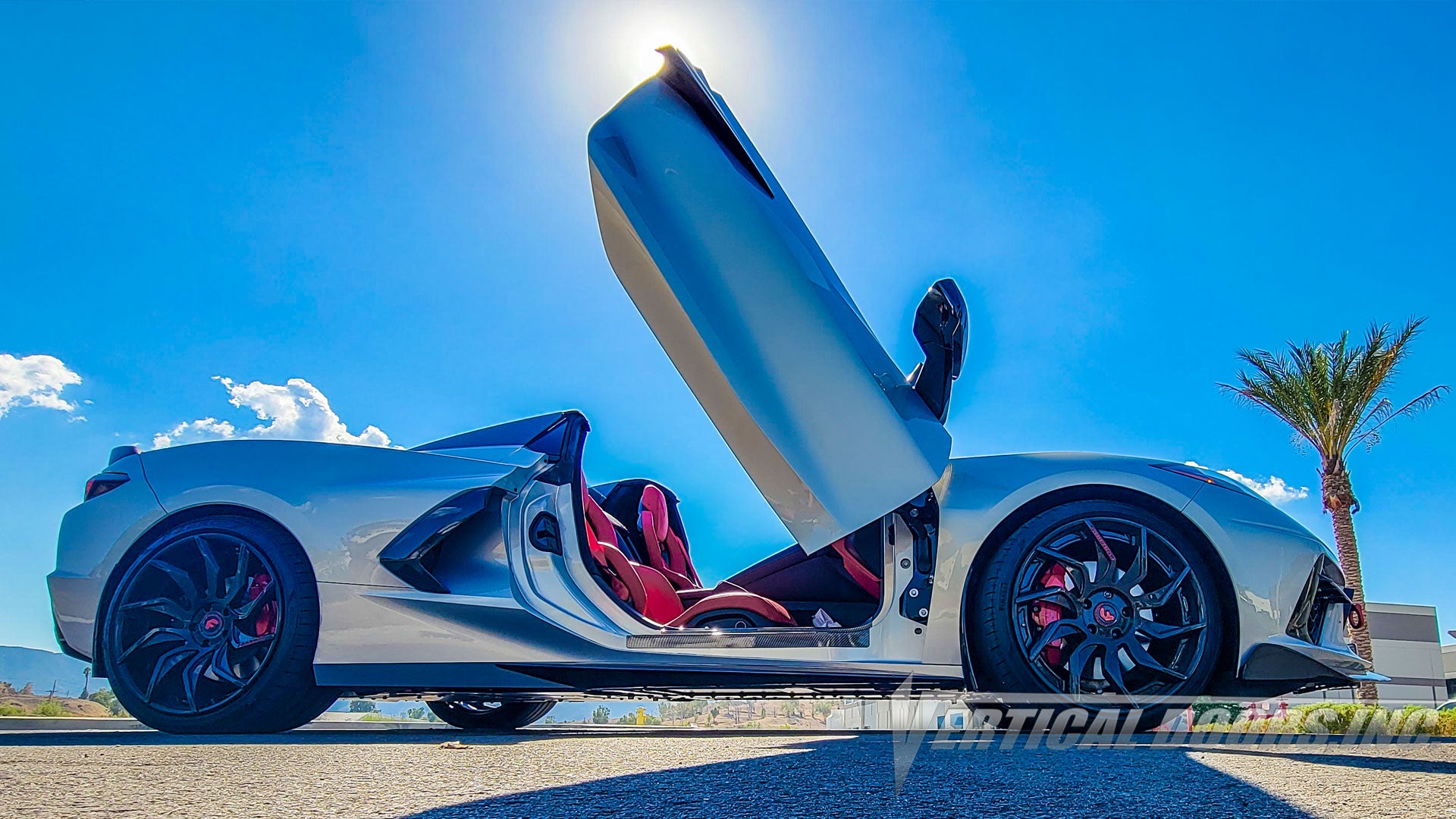 Chevrolet Corvette C8 from California featuring Vertical Door conversion kit by Vertical Doors, Inc. AKA "Lambo Doors"