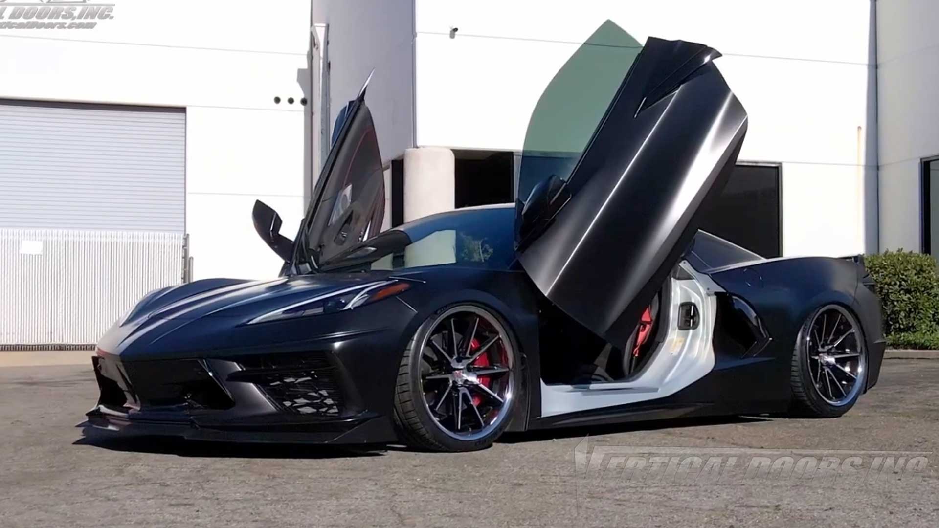 Monte’s Satin Black Chevrolet Corvette C8 featuring Door conversion kit by Vertical Doors, Inc. AKA "Lambo Doors"
