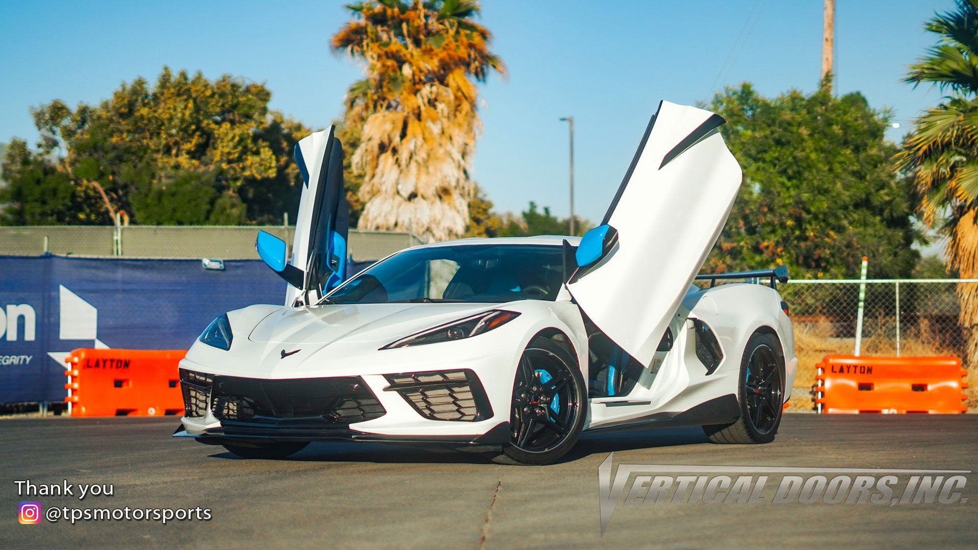 Installer | TPS Motorsports | Santa Clara, CA | Chevrolet Corvette C8 featuring Vertical Doors, Inc., vertical lambo doors conversion kit.