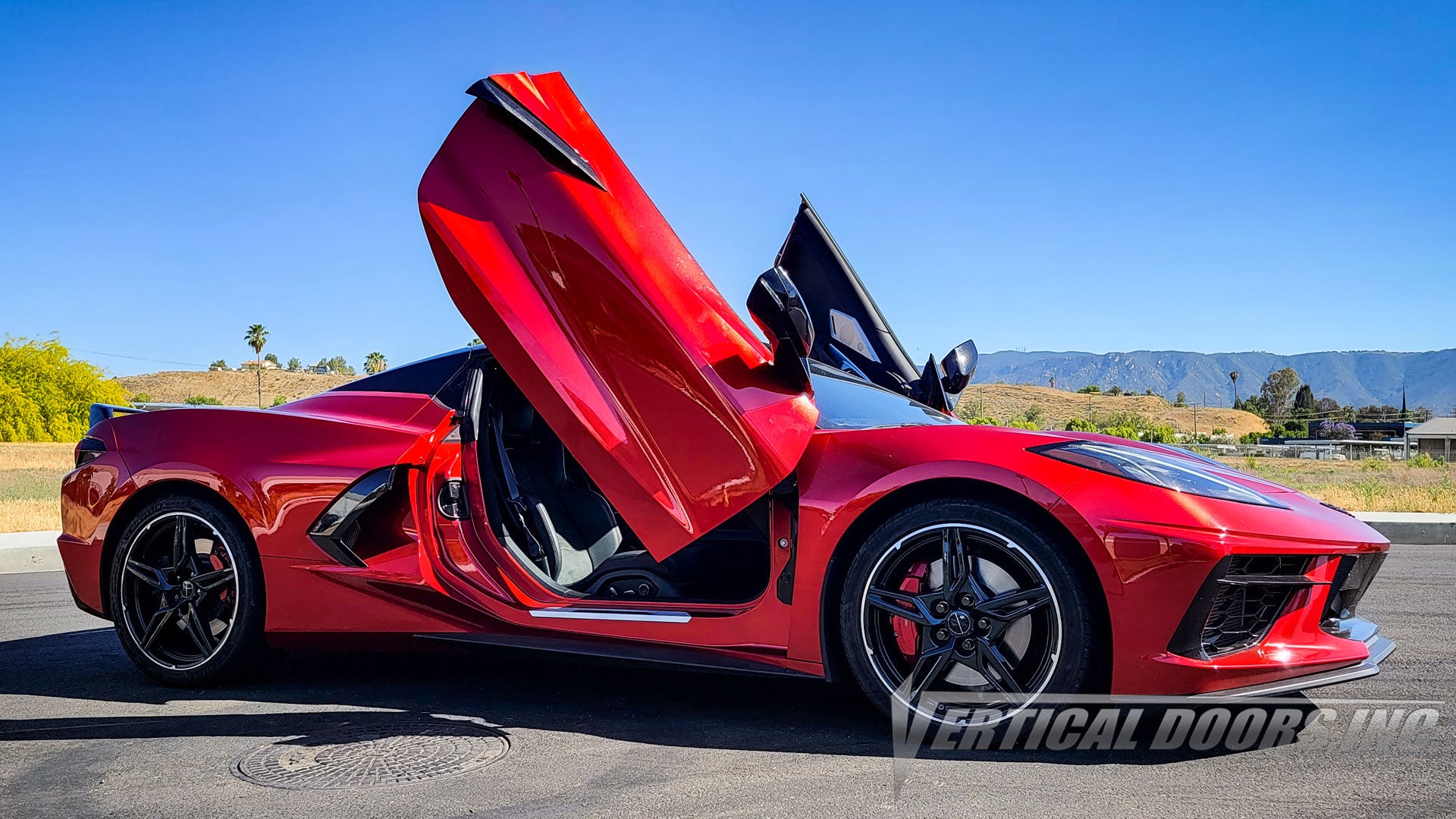 Check out @whitehottees Chevrolet Corvette C8 from California featuring Vertical Doors, Inc. door conversion kit. AKA "Lambo Doors"