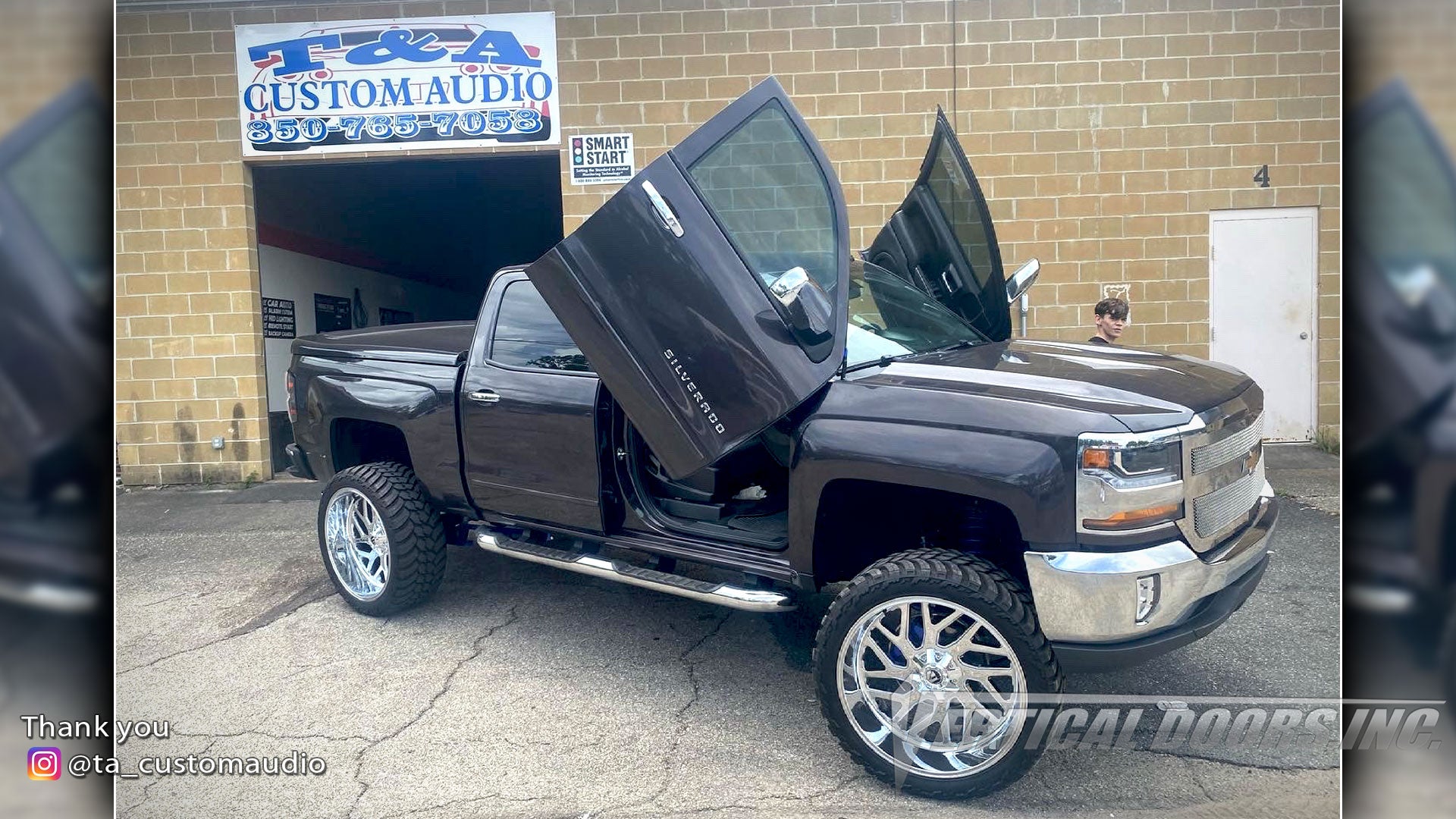 Installer | T&A CUSTOM AUDIO | Tallahassee, FL | @ta_customaudio Chevrolet Silverado 2014-2018 Lambo Door Conversion Kit by Vertical Doors Inc.