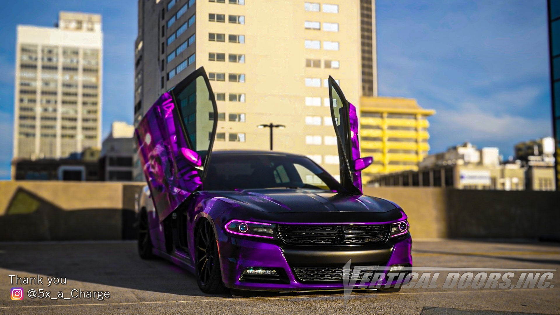 Check out Beth's @5x_a_Charge Dodge Charger from Georgia featuring Vertical Lambo Doors Conversion Kit from Vertical Doors, Inc.