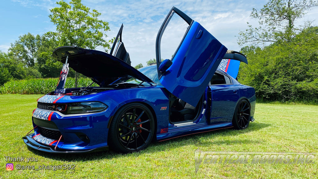 Check out Vicente's t Dodge Charger from North Carolina featuring Vertical Doors, Inc., vertical lambo doors conversion kit.