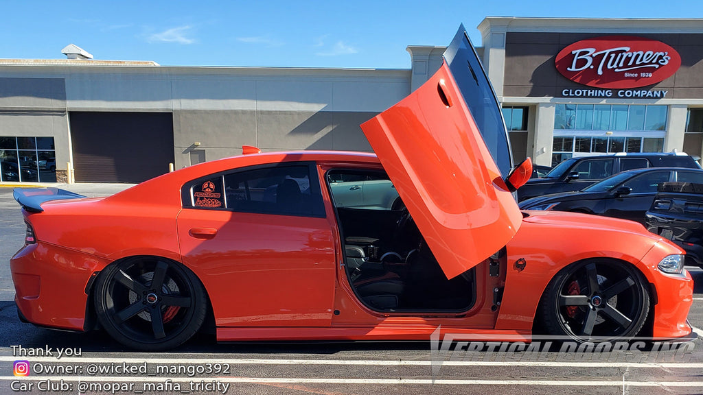 Check out Chad's @wicked_mango392 Dodge Charger from Georgia featuring Vertical Lambo Doors Conversion Kit from Vertical Doors, Inc.