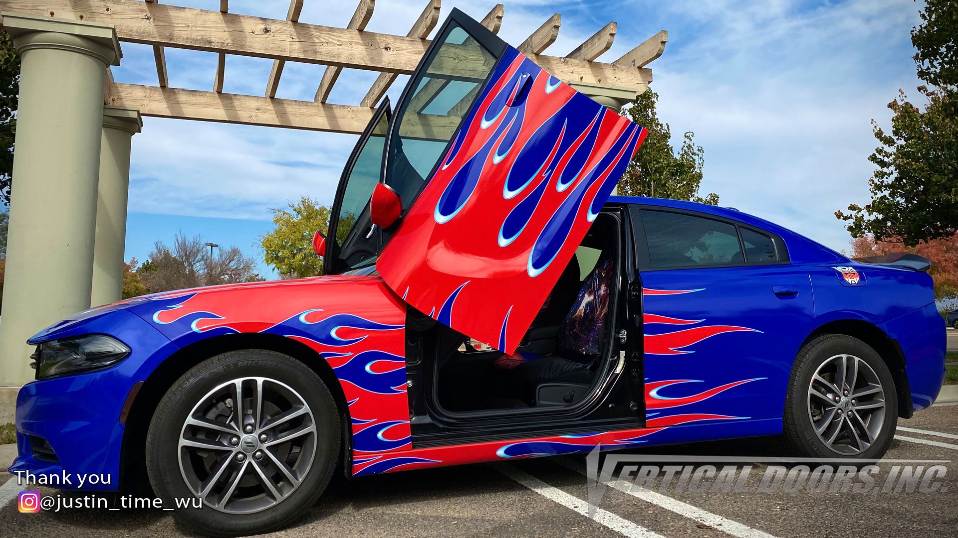 Check out Justin's @justin_time_wu Dodge Charger from California featuring Vertical Doors, Inc., vertical lambo doors conversion kit.