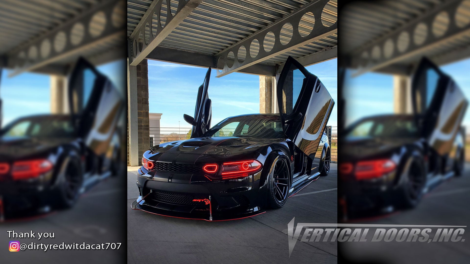 Check out Maurice's @dirtyredwitdacat707 Dodge Charger from North Carolina featuring Vertical Doors, Inc., vertical lambo doors conversion kit.