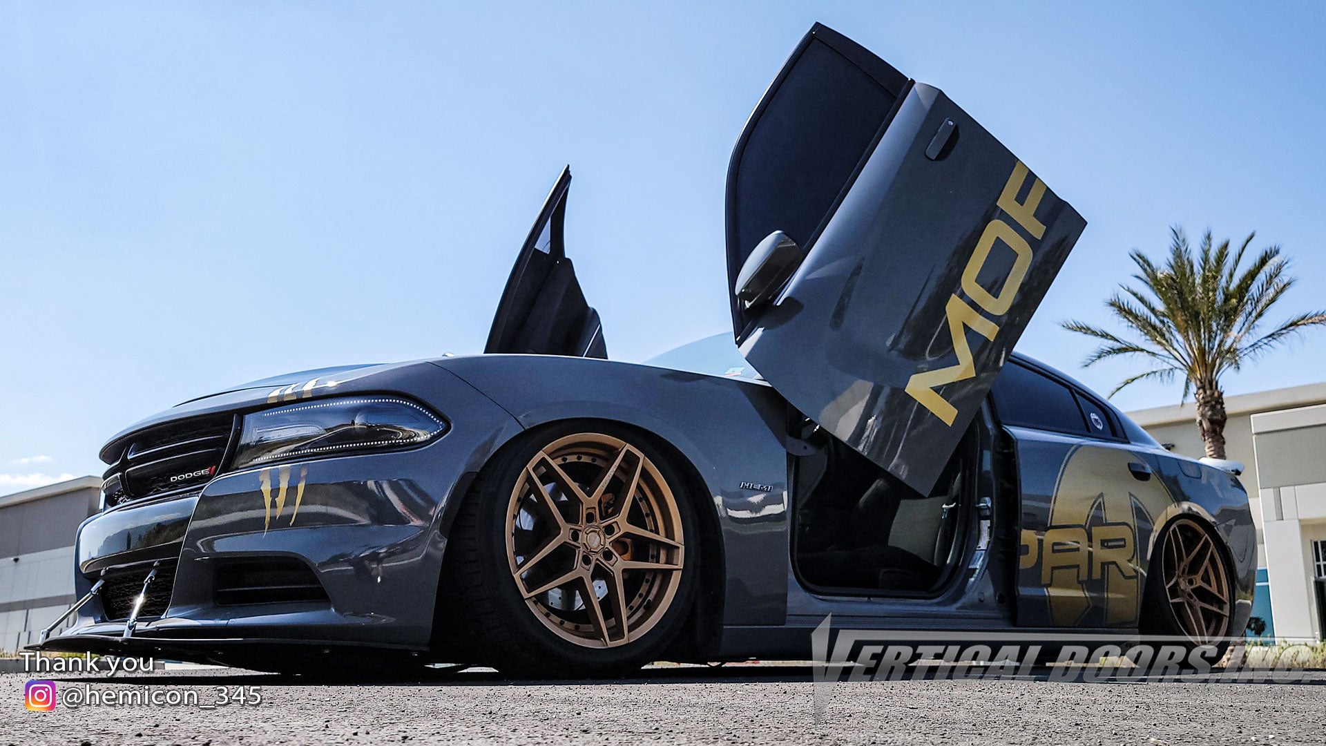 Check out Arick's @hemicon_345 Dodge Charger from California featuring vertical lambo doors conversion kit from Vertical Doors, Inc.