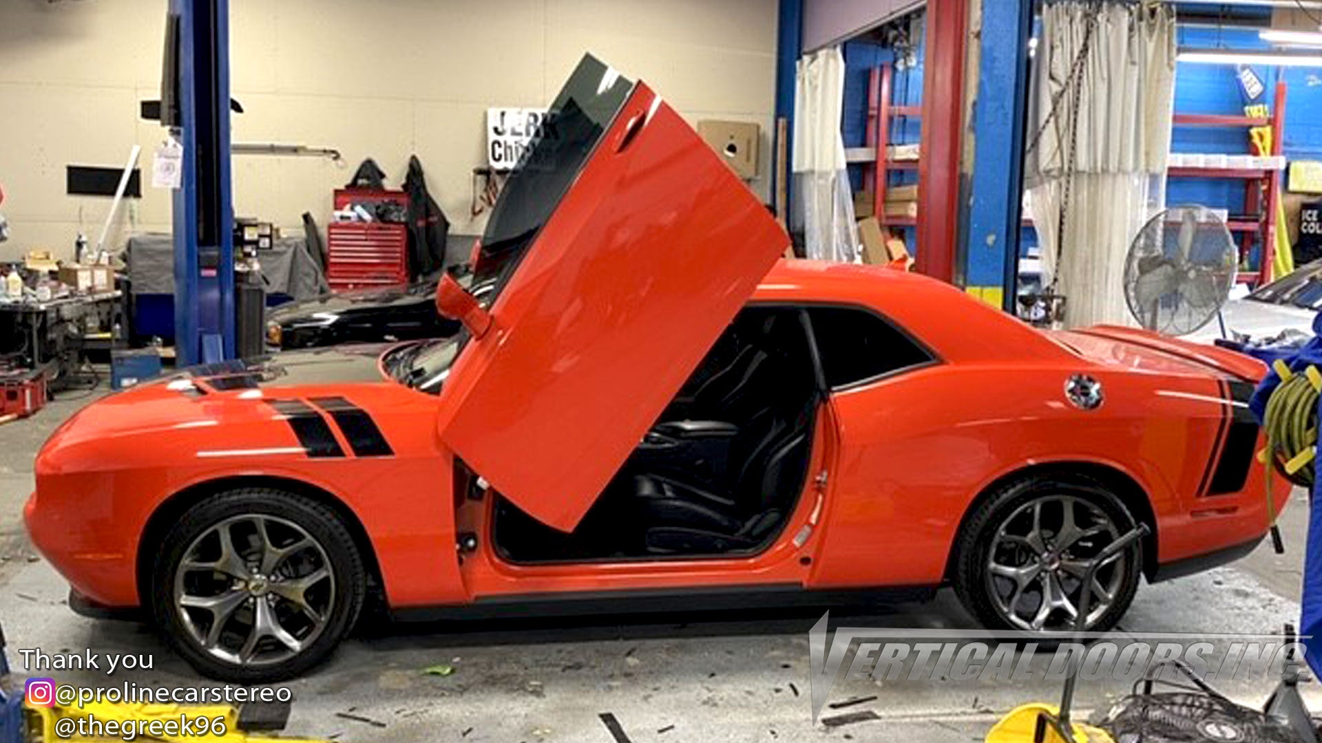Installer | Proline Car Stereo | Brooklyn, NY | Dodge Challenger Vertical Doors, Inc., vertical lambo door conversion kit.