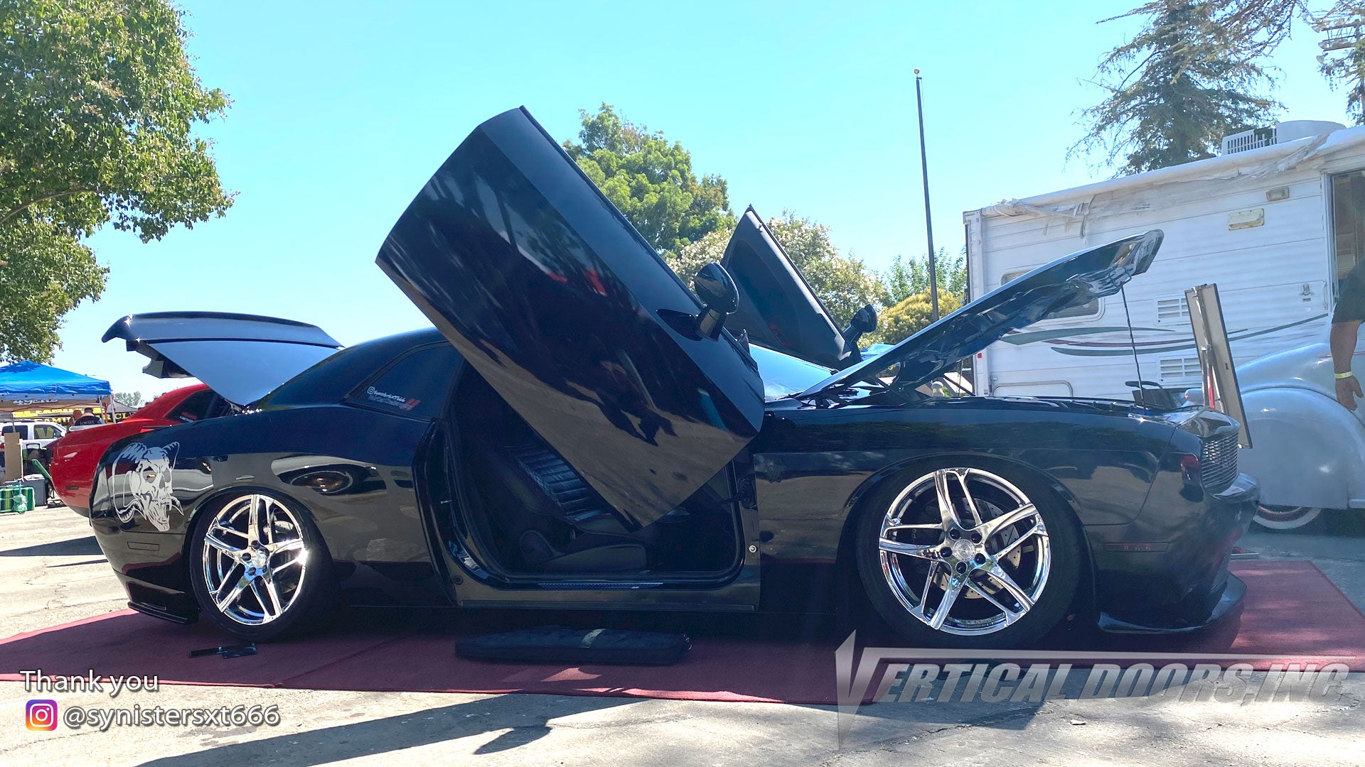 Mika's @synistersxt666 Dodge Challenger from California featuring Vertical Doors, Inc., Vertical Lambo Doors Conversion Kits.