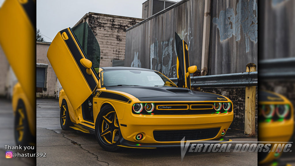 Check out @hastur392 Dodge Challenger from Georgia featuring Vertical Doors, Inc., Vertical Lambo Doors Conversion Kits.