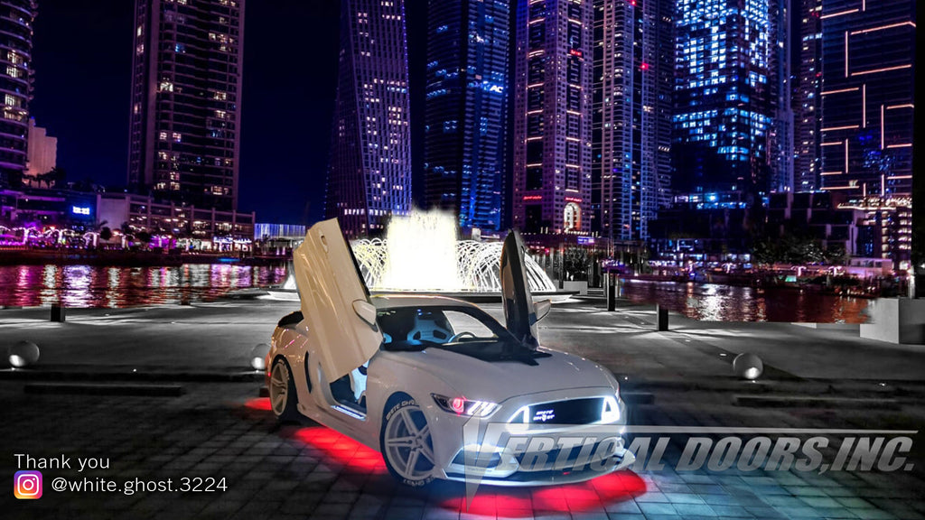 Bakri's 2016 Ford Mustang "White Ghost" Featuring Vertical Lambo Doors from Vertical Doors, Inc. from Dubai, United Arab Emirates
