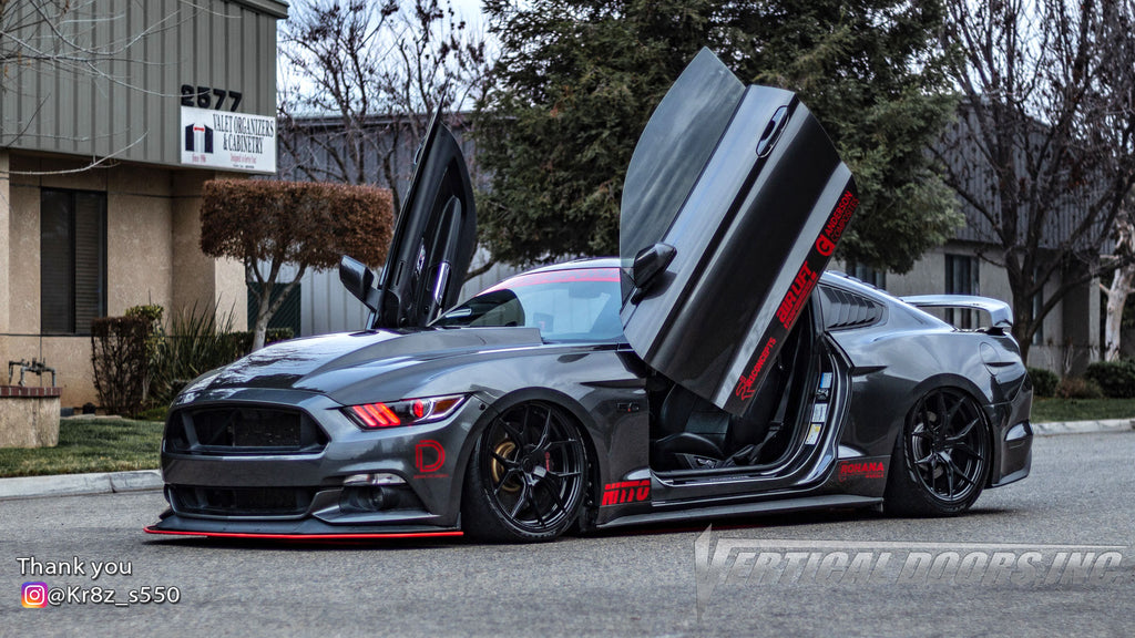 Check out Juan's @Kr8z_s550 Ford Mustang from California featuring Vertical Lambo Doors Conversion Kit from Vertical Doors, Inc.