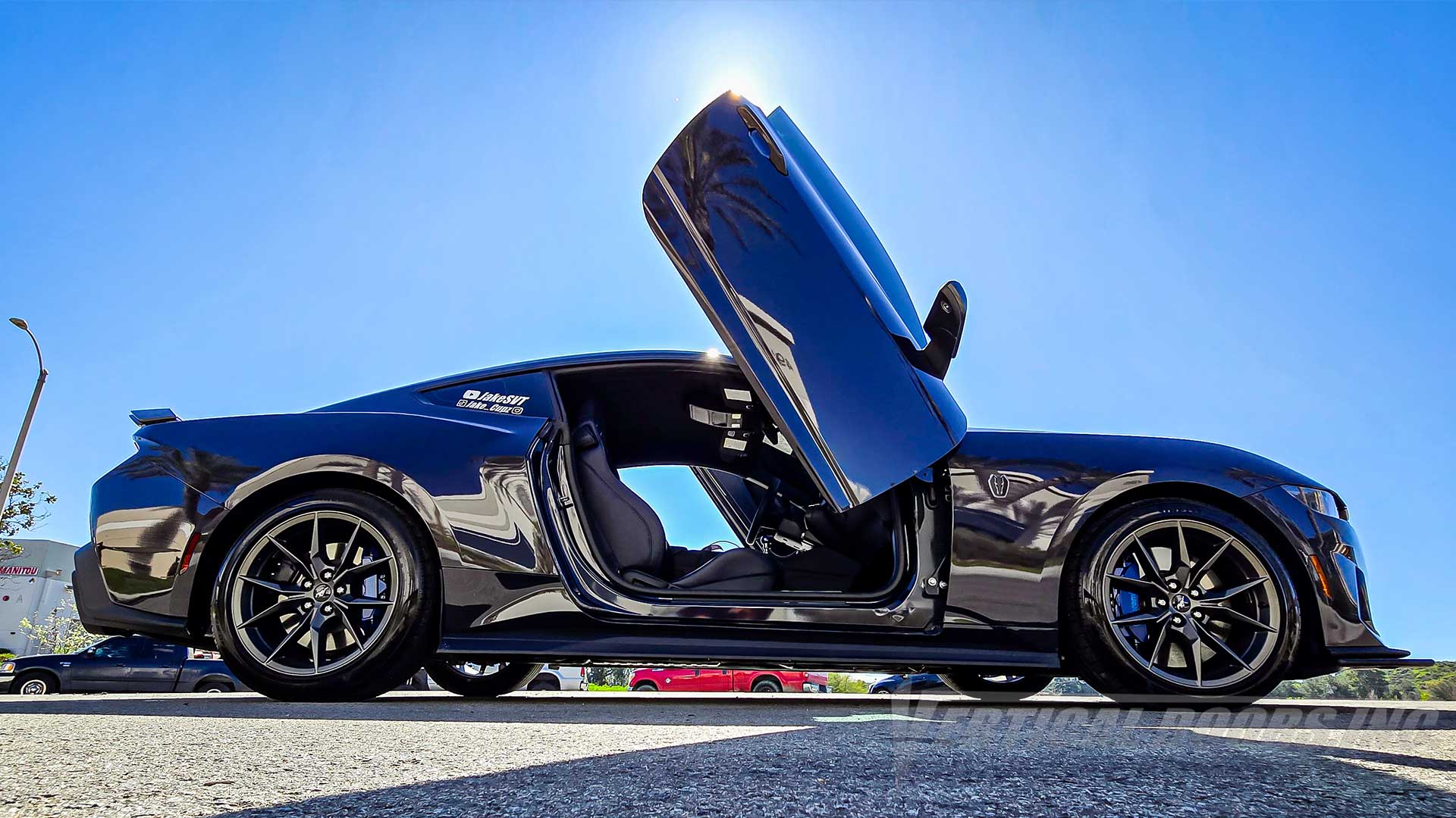 Our Newest Prototype, check out @jake_cupz Ford Mustang with lambo door conversion kit installed and manufactured by Vertical Doors, Inc.