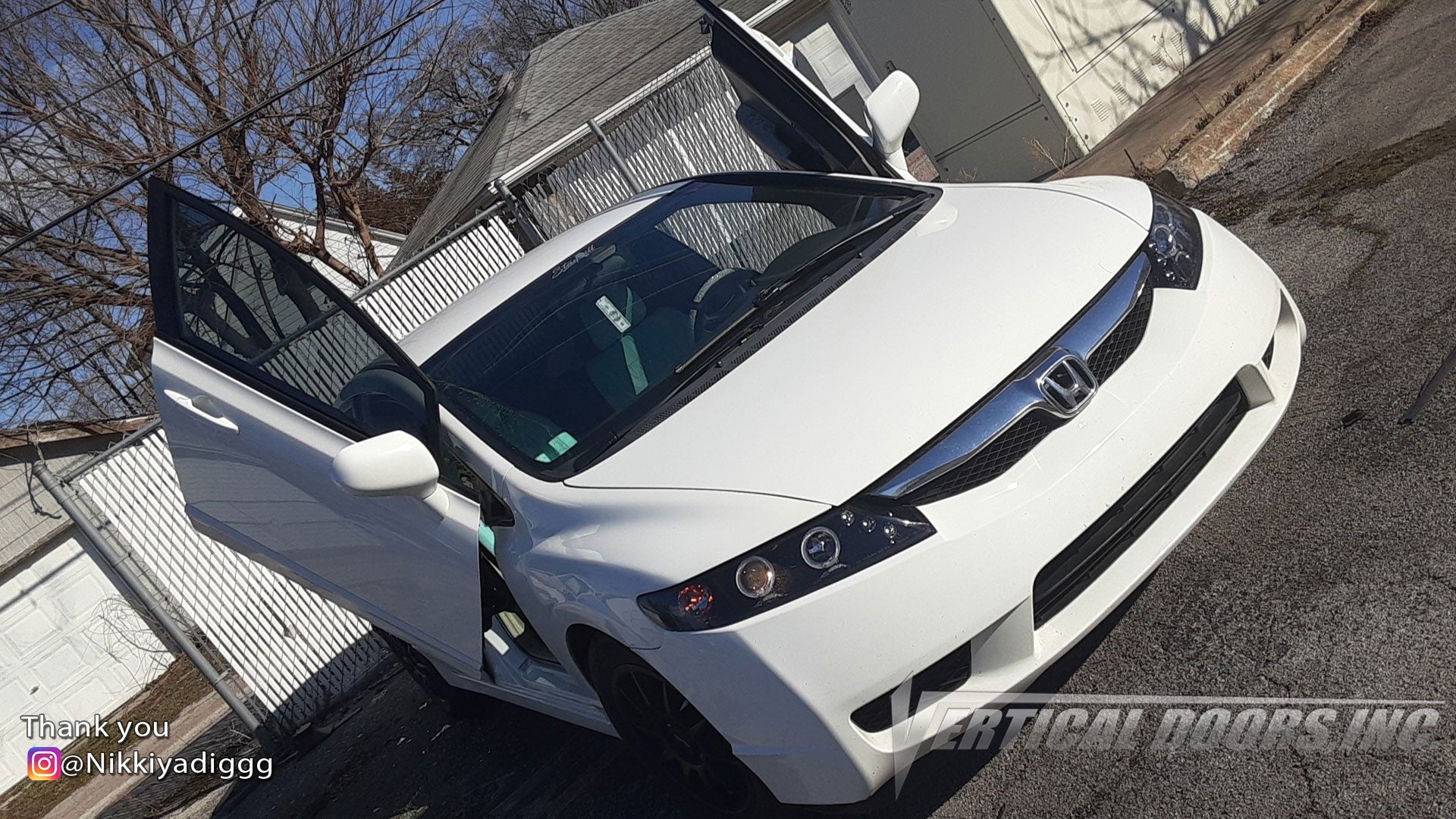 Check out Nikki's @Nikkiyadiggg Honda Civic sedan featuring Vertical Lambo Doors Conversion Kit from Vertical Doors, Inc.