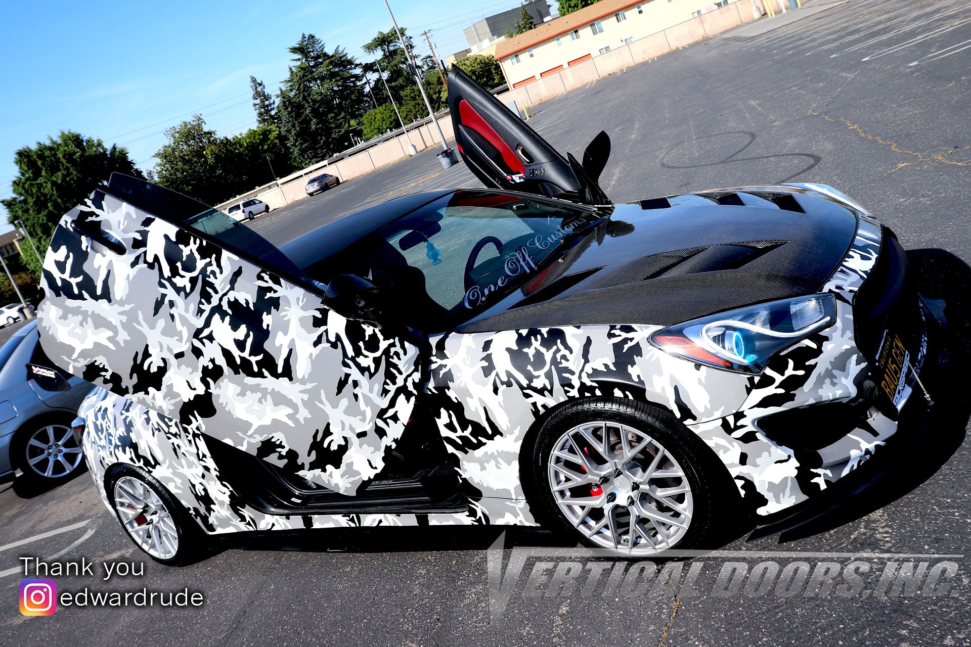 Edward's Hyundai Genesis Coupe featuring Vertical Doors, Inc., vertical lambo doors conversion kit.