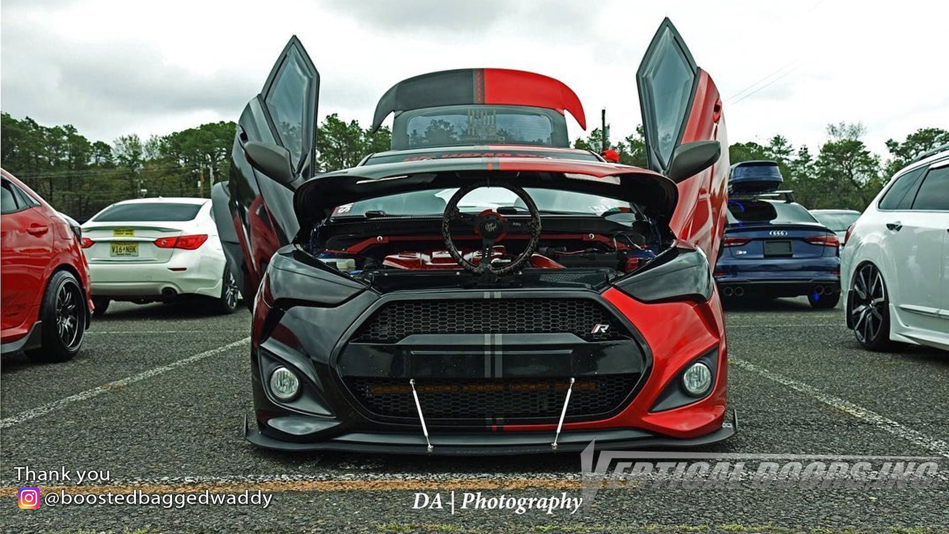 Check out Omar's @boostedbaggedwaddy Hyundai Veloster from Pennsylvania featuring Vertical Lambo Doors Conversion Kits from Vertical Doors, Inc.