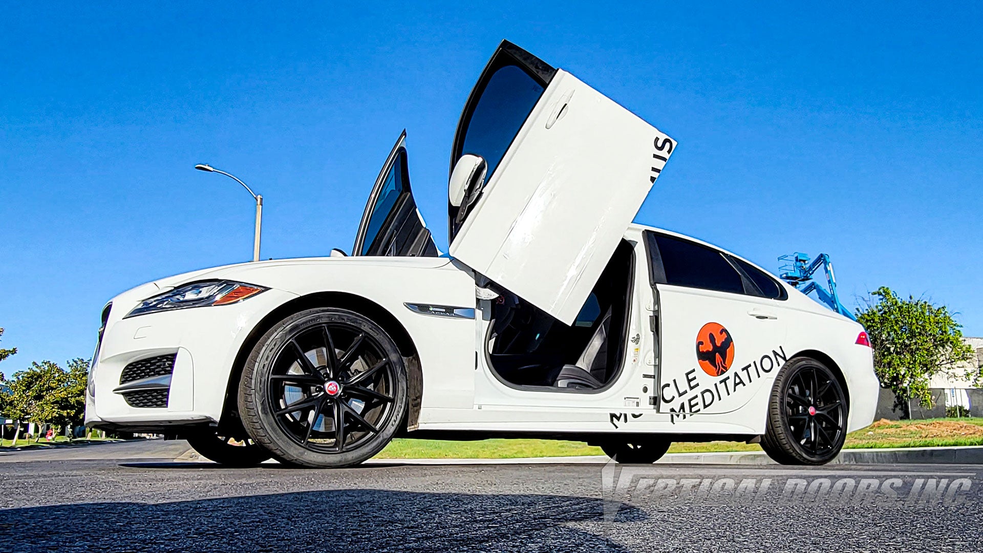 @musclemeditation Jaguar XF-TYPE from California featuring Vertical Doors, Inc., vertical lambo doors conversion kit.
