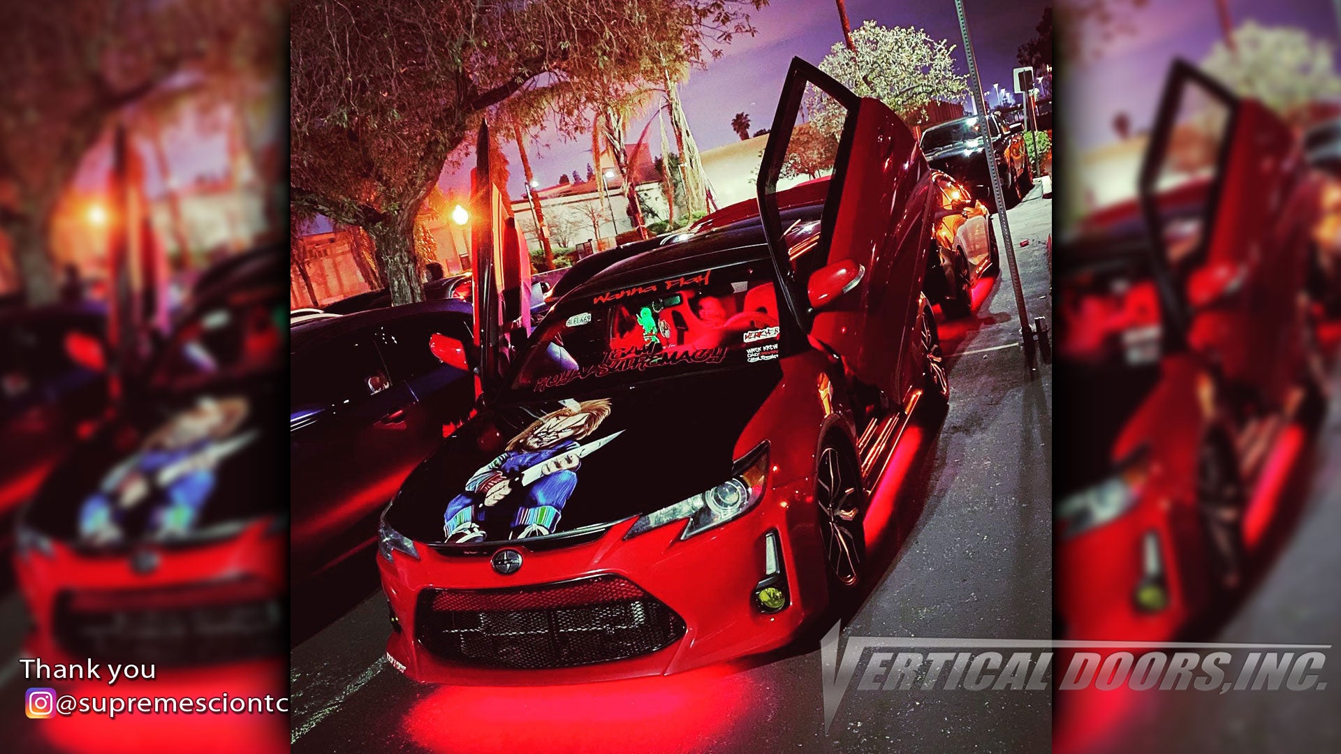 Check out @supremesciontc Scion TC from California featuring Vertical Doors, Inc., Vertical Lambo Doors Conversion Kits.