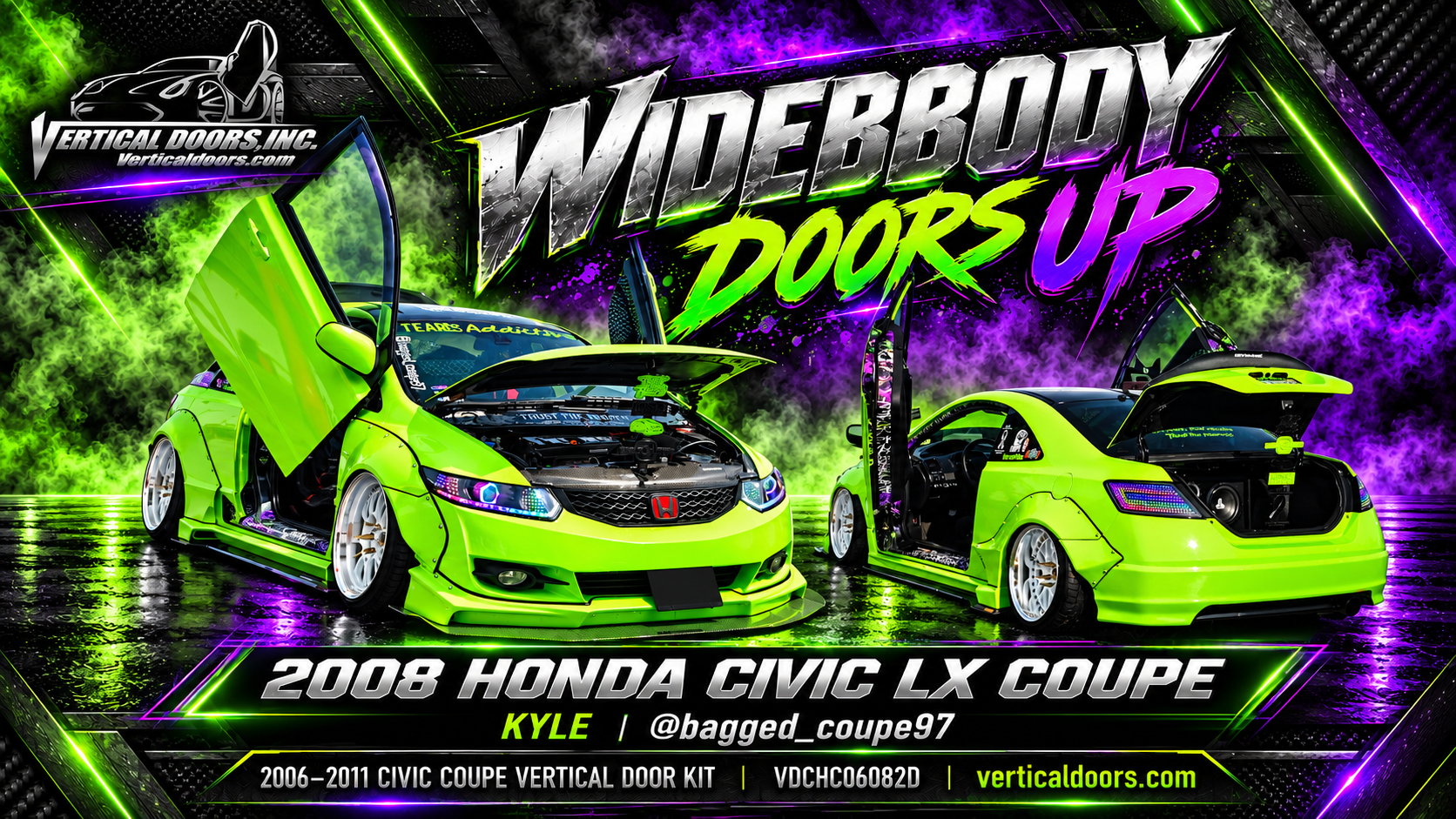 Kyle’s Widebody 2008 Honda Civic LX Coupe with Lambo Doors | @bagged_coupe97